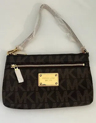 Michael Kors Jet Set Large Wristlet Brown Handbag Monogram S035 • $75