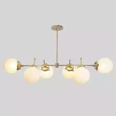 Mid Century Style Six Globe Light Brass Ceiling Linear Sputnik Chandelier • $549