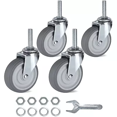 Caster Wheels 3 Inch Set Of 4 Heavy Duty Threaded Stem Casters 3/8 -16 X 1-1/2   • $23.99