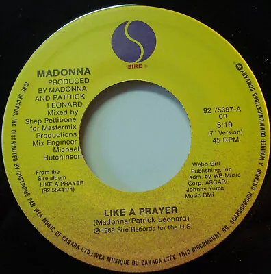 MADONNA - Like A Prayer / Act Of Contrition - Vintage 45rpm In Canada • $7.29