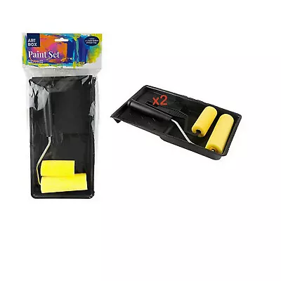 $18.95 • Buy 2x Set Of 2 Foam Paint Rollers W Tray Brushes Canvas Preparation Art Oil Acrylic