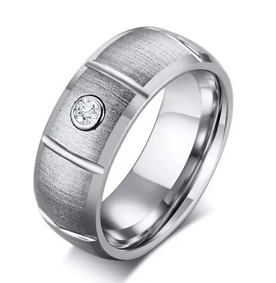 $29.99 • Buy Men's Tungsten Carbide Diamond Created Matte Wedding Ring Anniversary Band M153