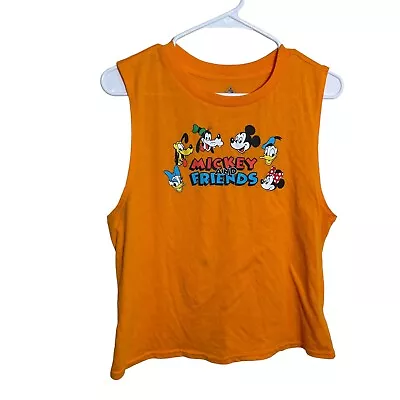 Disney Parks Mickey And Friends Tank Top Women's Medium Orange Cropped Shirt • $7.99