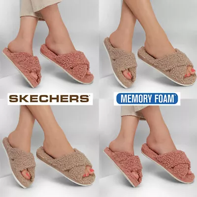 £19.95 • Buy Ladies Skechers Slippers Cushioned Cozy Memory Foam Fur Mules Shoes Clogs Size