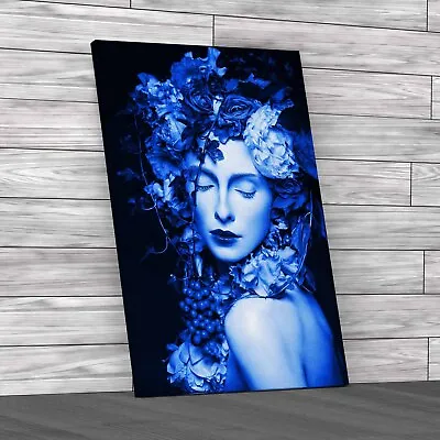 Floral Woman Portrait Blue Canvas Print Large Picture Wall Art • £14.95