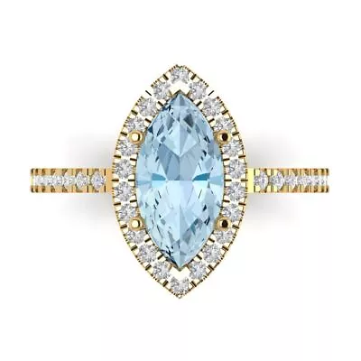 2.38 Marquise Halo Swiss Topaz Promise Bridal Wedding Ring Solid 14k Yellow Gold • £298.52