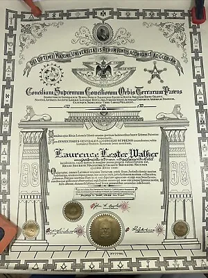 1939 Masonic Scottish Rite Concilium Supremum Conciliorum Orbis Certificate • $455