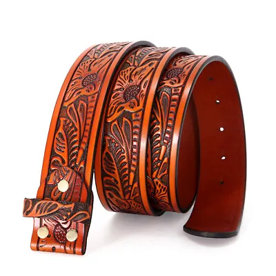 Classic Western Flower Design Leather Snap On Belt Mens Womens-NO BUCKLE • $19.99