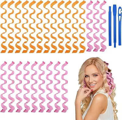 24 Pcs Spiral Curls Hair Curlers Heatless MIX Hair Curling Spirals No Heat Curl • £12.99