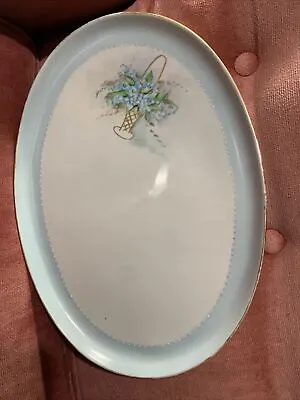 MZ Austria Moritz Zdekauer  Trinket  Dish Blue Floral Hand Painted 12.5 X 8.85” • $15