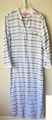 Island Company Commandante Linen Maxi Dress M Medium Striped Caftan Coastal Long • $99.99