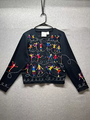 Michael Simon Embroidered Cardigan Sweater Womens Small Skating Winter Christmas • $39.87