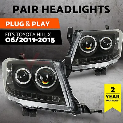 Black Head Light LED HALO Projector Angel Eye For Toyota Hilux Ute 2011~2015 • $275