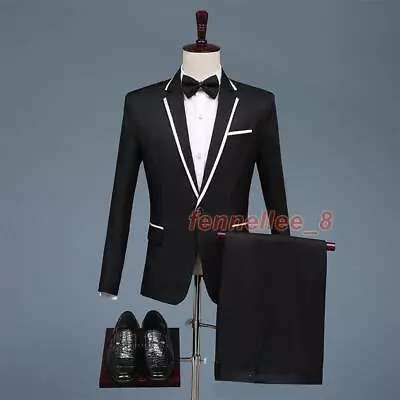 2PC Suit Mens Dress Blazer Pants Slim Fit One Button Wedding Formal Fashion Show • $69.72