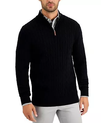 Club Room Men's Cable Knit Quarter Zip Cotton Sweater Deep Black XL • $29.58