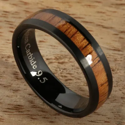 Black Tungsten Inlay Koa Wood Ring Comfort Fit (Dome Shape)6mm • $85