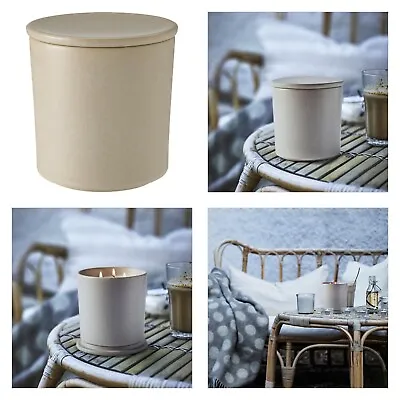 IKEA JÄMLIK Scented Candle In Ceramic Jar W Lid Vanilla/light Beige 60 Hr • £32.46