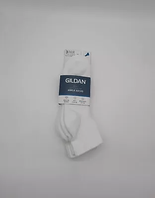 3 Pack Gildan Adult Mens Moisture Wicking Ankle Socks White Classic  • $9.99