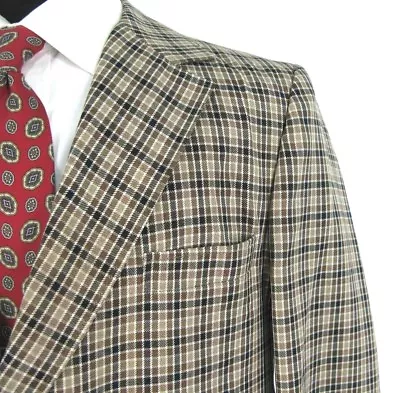 JC Penney Vtg Blazer Sz 42R Brown Check All Season 70s Hip Mod Sport Coat 42 R • $35.95