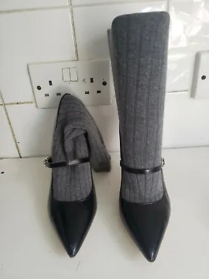 £14.99 • Buy Zara Basic Women Uk 3 Eu 36 Black Knit Grey Real Leather Ankle Heels Boots Shoes