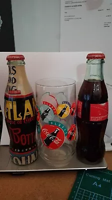 Coke Cola Glass With 2 X 8 FL OZ Glass Bottles With Coke Cola Inside • $6