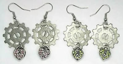 Steampunk Earrings Gears Locks Dangle Hooks Silver Nickel Free Jewelry Handmade • $4.98