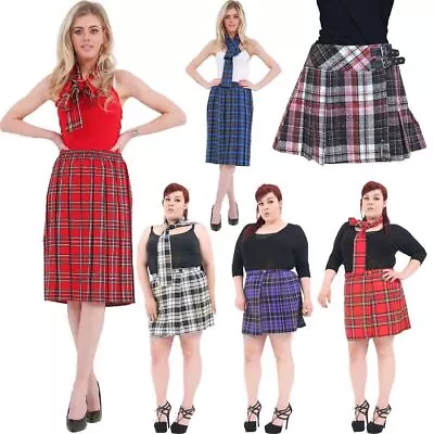 Ladies Girls Tartan Check Skater Pleated Buckled Kilt Skirt Plus Size Skirts • $15.14