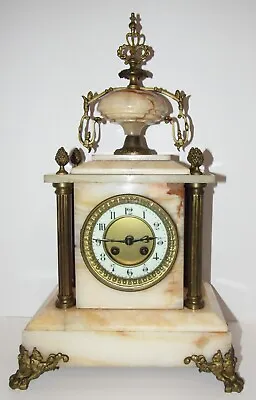 Antique French Fancy Marble Mantel Clock 8-Day Time/Strike Key-wind • $675