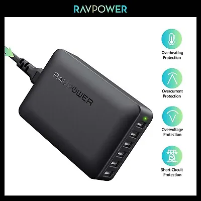 $39.99 • Buy RAVPower RP-PC028 60W 6 Port Charger USB-A USB-C PD Wall Charging Station