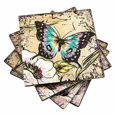 £10.25 • Buy Set Of 4 Handpainted Square Or Round Glass Coasters - Assorted Designs Available