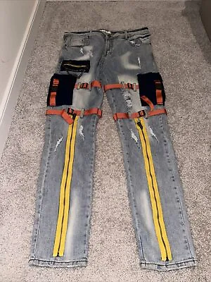 Mens PREME Multi Colored Skinny Cargo Stretch Jeans Size 38x34 With Straps NWT • $44.99