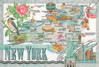 New York Map Empire State Landmarks NY Vintage Postcard • $5.25