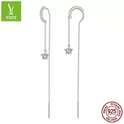 Fashion 925 Sterling Silver Dynamic Chain CZ Ear Hook Earrings Jewelry For Women • $14.10