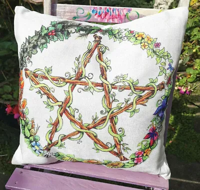 Pentacle Cushion Cover Wheel Of The Year Home Decor Scatter Pagan Wicca Witch • £6.45