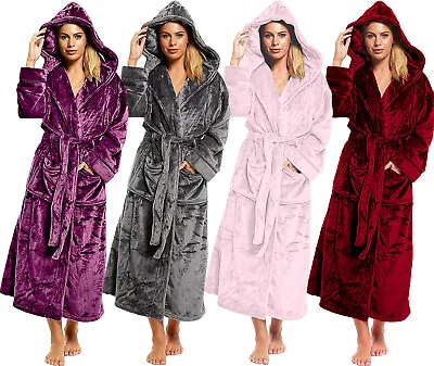 Ladies Dressing Gown Long Length Luxury Shimmer Fleece Hooded **NEW 2023 STOCK** • £27.98