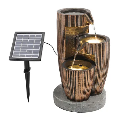 £89.99 • Buy Resin Barrel Water Feature Solar LED Fountain With Light Outdoor Garden Ornament