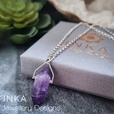 Inka 925 Sterling Silver 18  Belcher Necklace With Amethyst Pendulum Pendant • $29.05