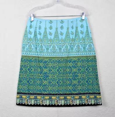Womens Size 10 TRIBAL Cotton Back Zipper Blue Green Print Mini Skirt • $9.50