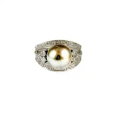 Tahini Pearl And Diamond Vintage Ring 14K White Gold • $830