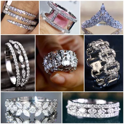 $2.33 • Buy 925 Silver Filled Party Ring Women Fashion Cubic Zircon Jewelry Sz 6-10