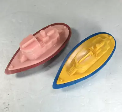 Plastic Bathtub 2 Tug Boats 1940's Tugboat 3.5  Yellow Pink Blue Brown #2 13X • $14.44