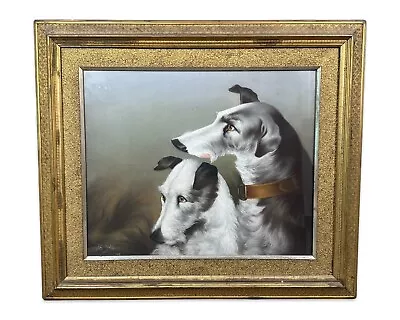 LG Vintage ART DECO Style GREYHOUND Whippet DOGS Old PORTRAIT Pastel PAINTING • $27