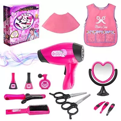 Girls Beauty Salon Set Pretend Play Hair Stylist Toy Kit With Barber Apron H... • $30.86