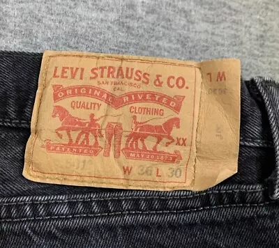 Levis Mens 501xx 36x30 Black Denim Jeans Pants Straight Leg Button Fly Dark Wash • $29.99