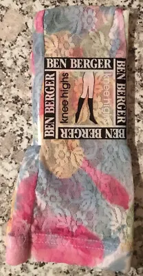 Vintage NEW Ben Berger Floral Pastel Multi Lace Nylon Knee Highs Socks 9-11 USA • $16