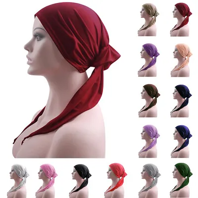 Muslim Women Head Wrap Cover Cancer Chemo Caps Hijab Bonnet Turban Hat Long Tail • $5.59