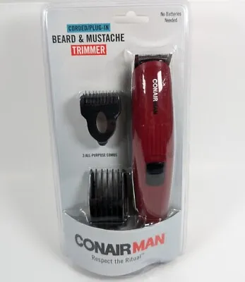 Conair Man Corded / Plug-In Beard & Mustache Trimmer W/ 3 All Purpose Combs NEW • $17.88