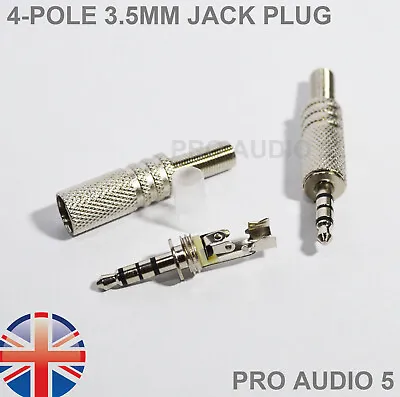 2x 3.5mm 4-Pole Male Jack Plug Solder Connections (2pcs) Audio Video Headphone / • £3.49