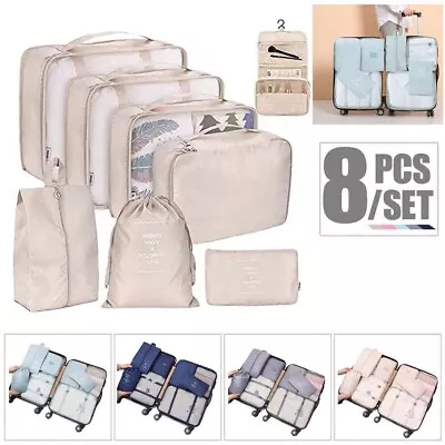 8PCS Travel Luggage Organiser Set Suitcase Storage Bags Clothing Packing Cubes • $13.99