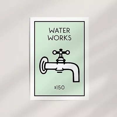 Monopoly Water Works Utility Premium Wall Art Poster Print - Retro Minimalism • $114.95